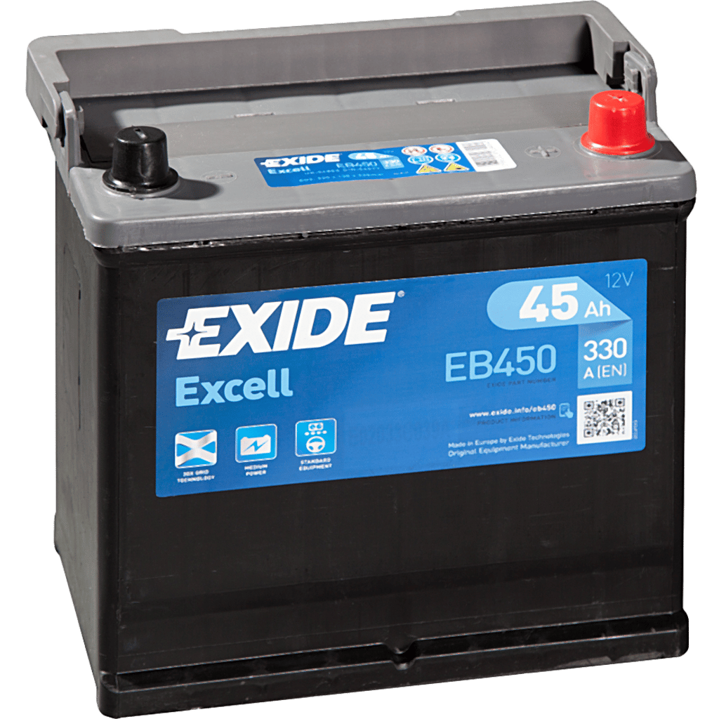 Exide Excell EB450 Battery. 45Ah - 330A(EN) 12V. E2 Box (220x135x225mm) -  VT BATTERIES