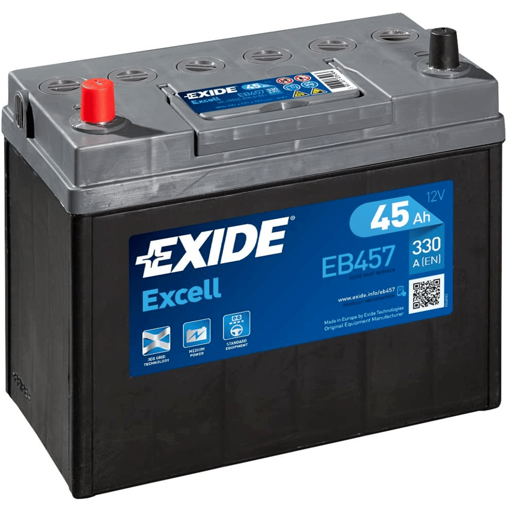 Batería Exide Excell EB455. 45 Ah - 330A(EN) 12V. 237x127x227mm
