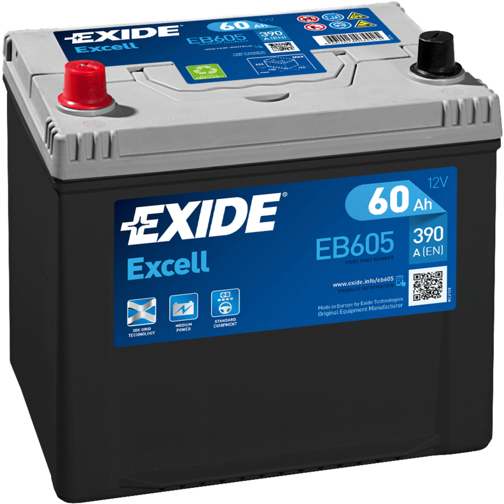Battery Shop EXIDE EXCELL D23 EB605 12V 60Ah 480A