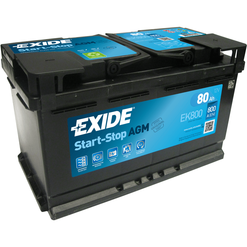 Krønike Akkumulering i morgen Exide Agm AGM Battery. EK800. 80Ah - 800A(EN) 12V. Box L4 (315x175x190mm) -  VT BATTERIES