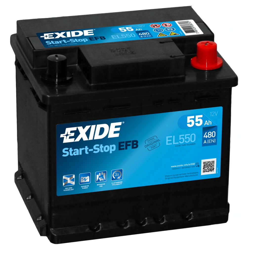 Batterie Exide Efb EFB. EL550. 55Ah - 480A(EN) 12V. Boîte L1  (207x175x190mm) - VT BATTERIES
