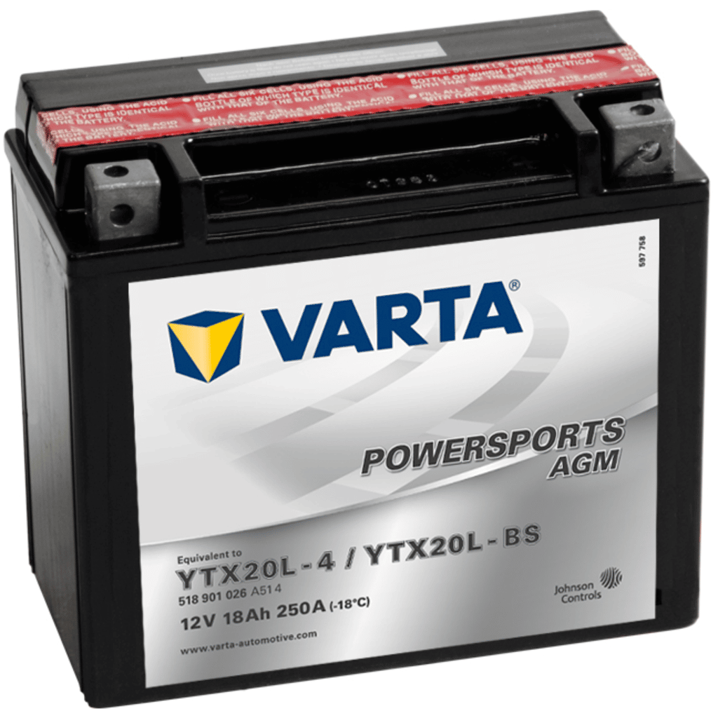 Batería Varta Motocicleta YTX20L-4-VARTA. 18Ah - 260A(EN) 12V.  (177x88x156mm) - VT BATTERIES