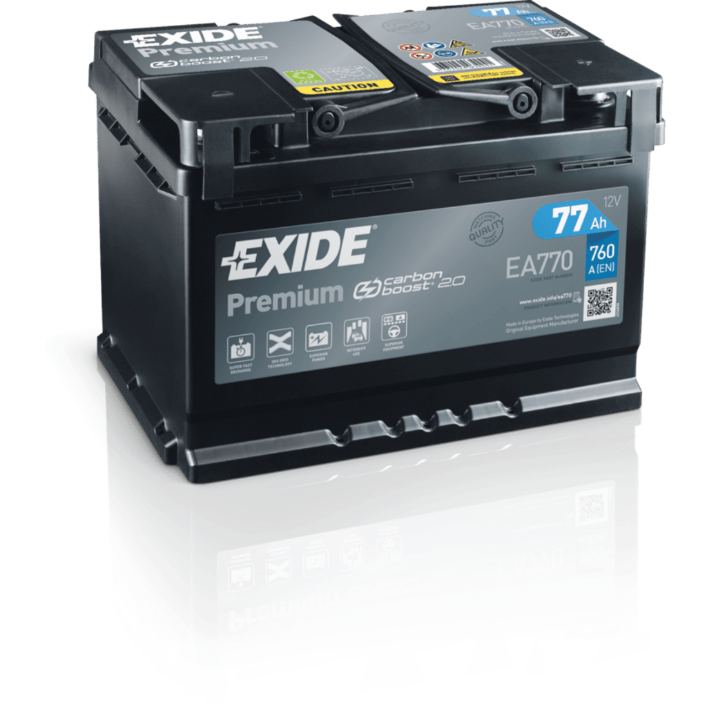 Exide Premium EA770 Battery. 77Ah - 760A(EN) 12V. L3 case (278x175x190mm) -  VT BATTERIES